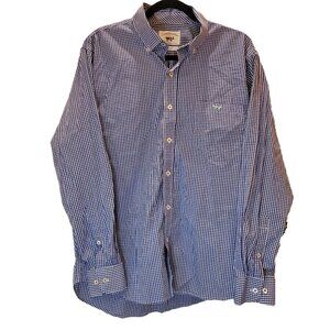 Coastal Cotton Men's Long Sleeve Button Up Navy/White Checkered Size Large